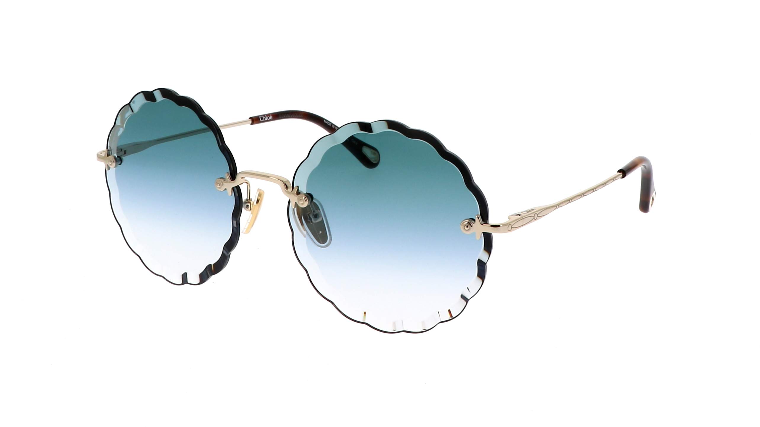 Chloé Rosie in gold with light blue lenses, modern look