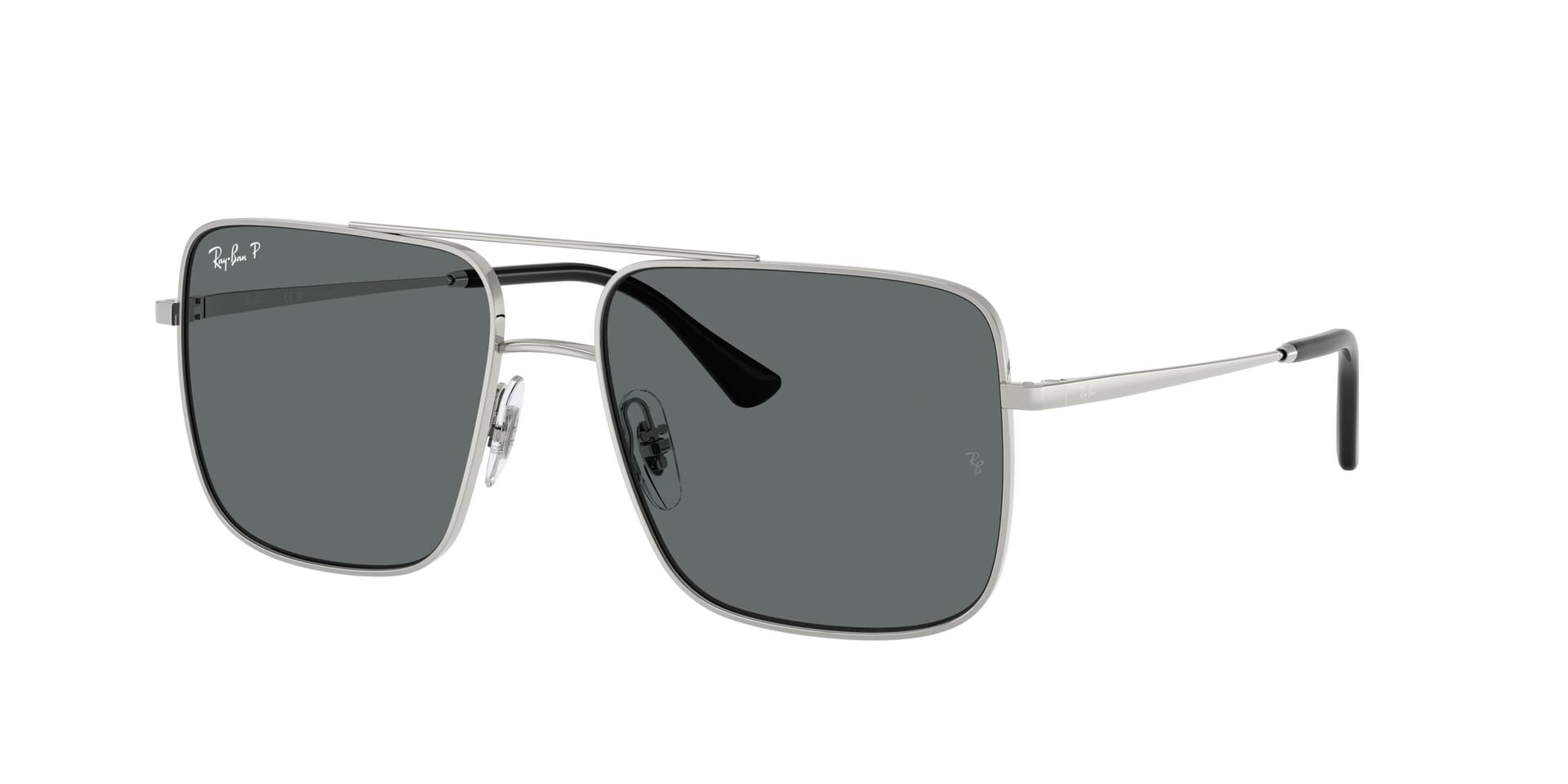 Ray-Ban Ari RB3758 003/81 — slim silver frame with grey polarized lenses
