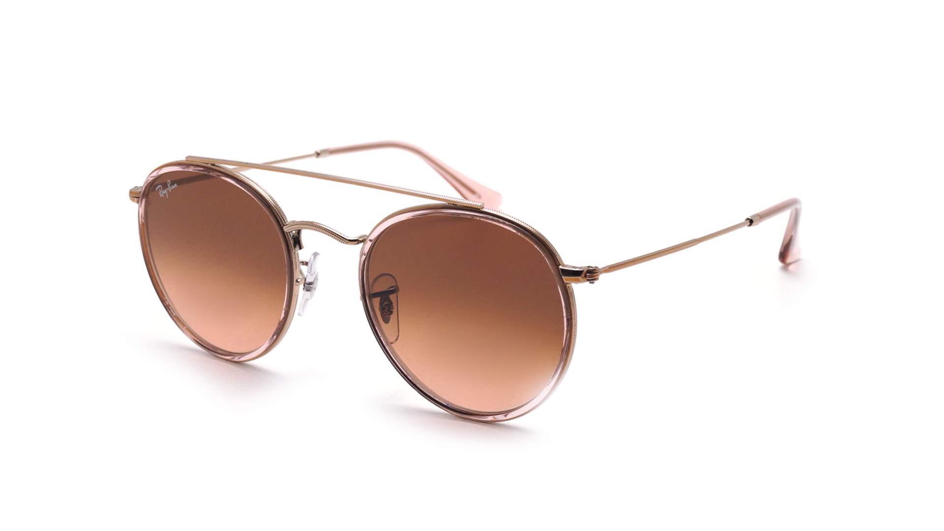 Ray-Ban RB3647N 9069/A5 — round gold metal frame with rose-brown gradient lenses